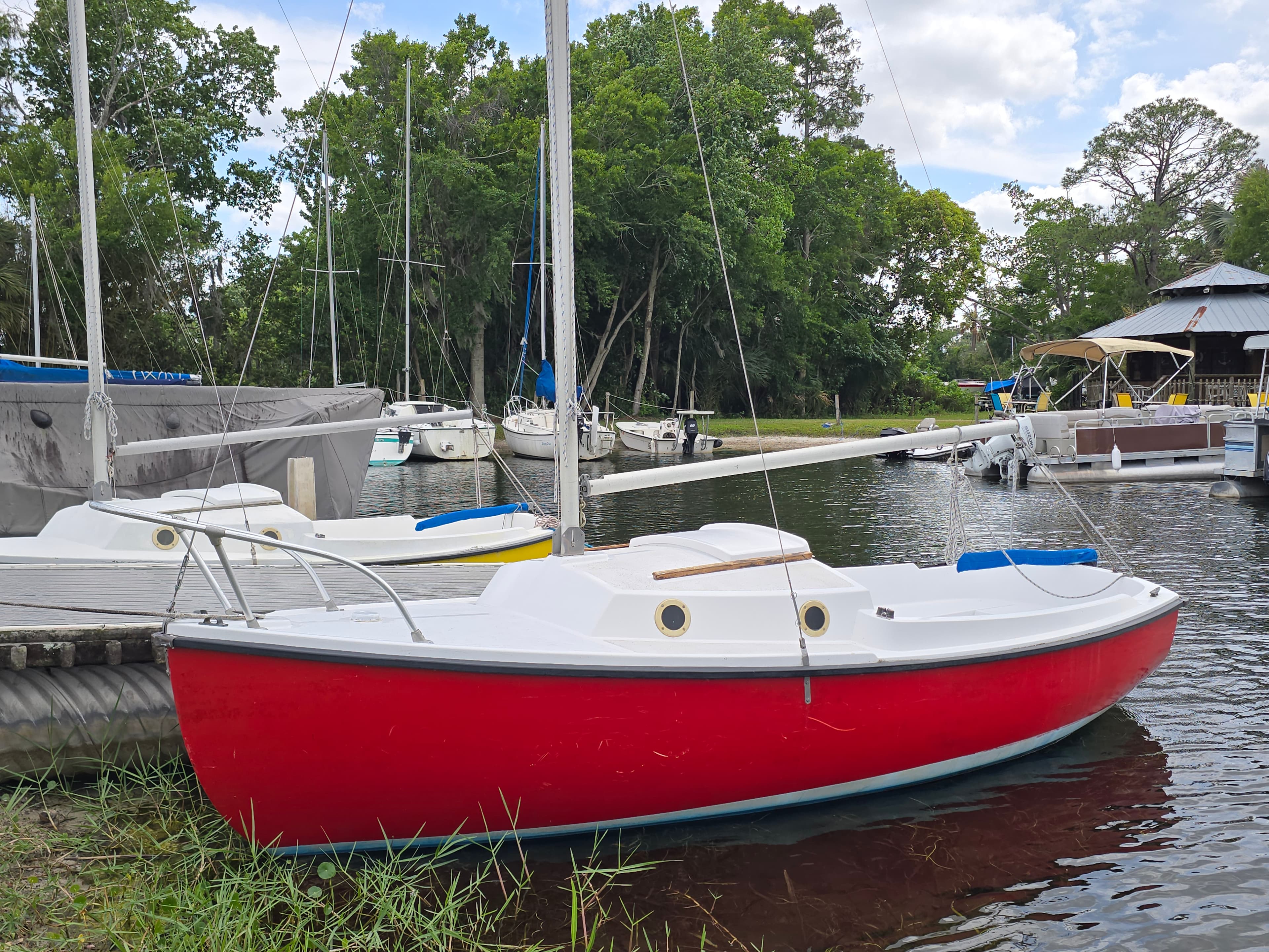 16ft Com-Pac sailboat docked at Lake Fairview Marina